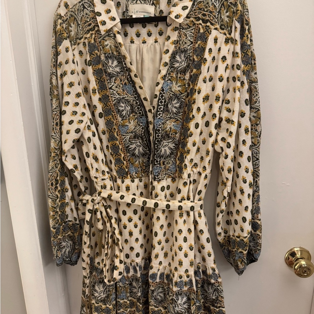 Anthropologie Cream and Black Long Sleeve Dress